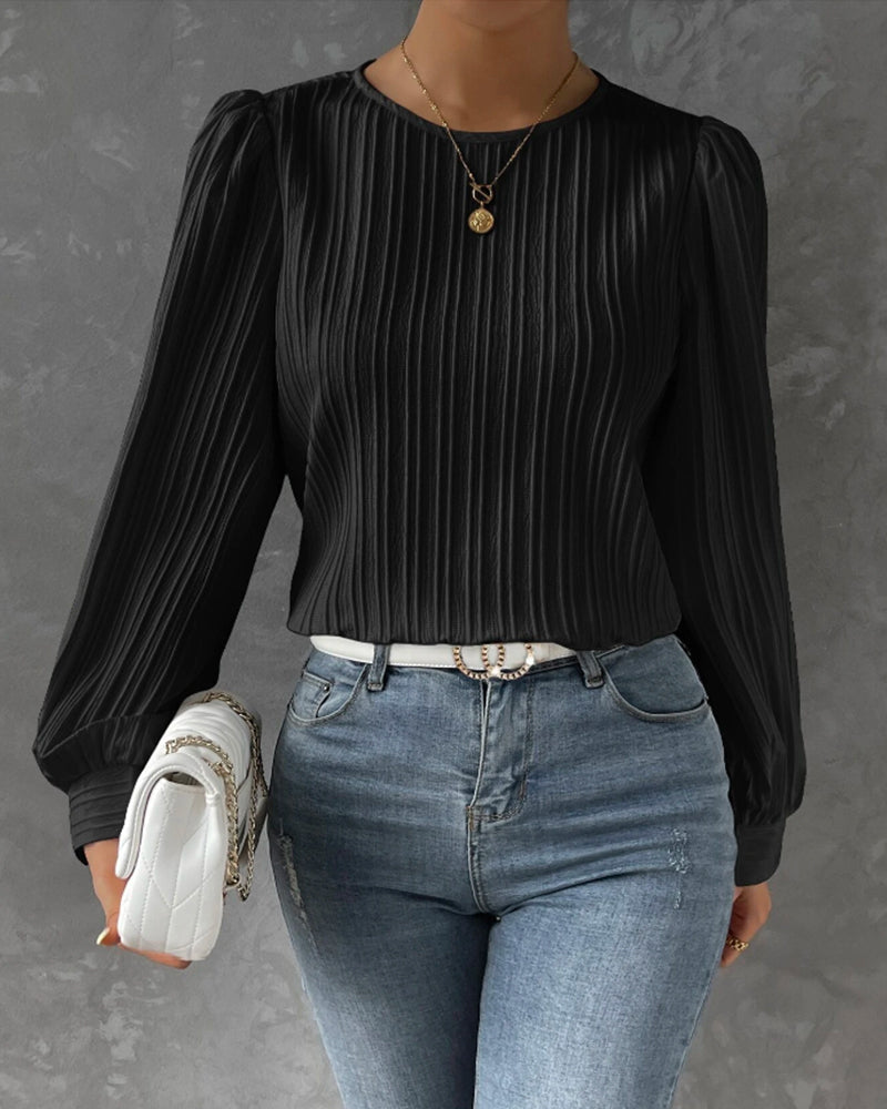 LOUISE™ | LONG SLEEVE BLOUSE WITH RIBBED TEXTURER