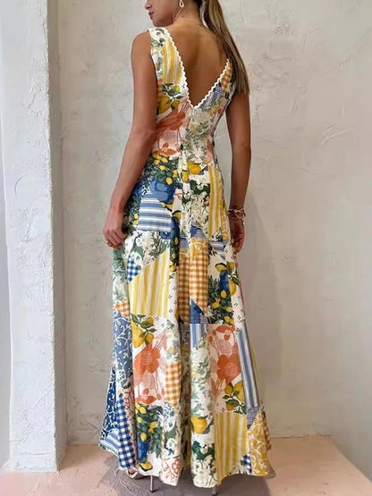 PIERRE™ | PRINTED V-NECK MAXI DRESS