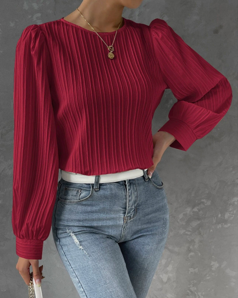 LOUISE™ | LONG SLEEVE BLOUSE WITH RIBBED TEXTURER