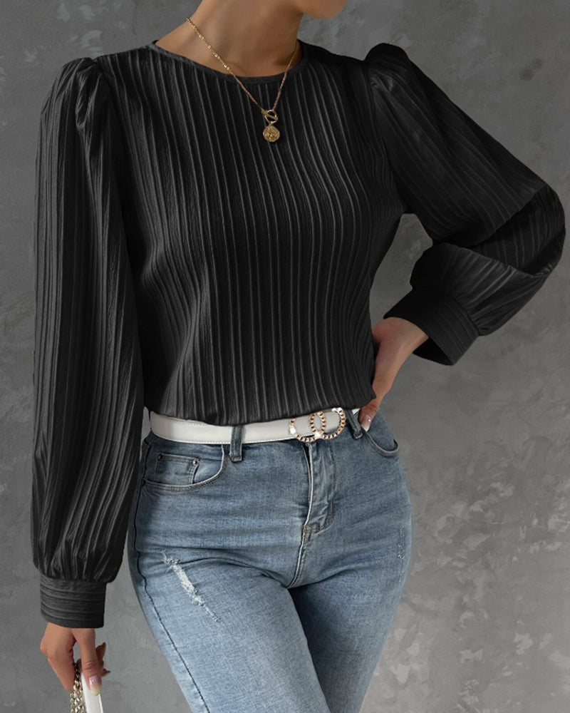 LOUISE™ | LONG SLEEVE BLOUSE WITH RIBBED TEXTURER