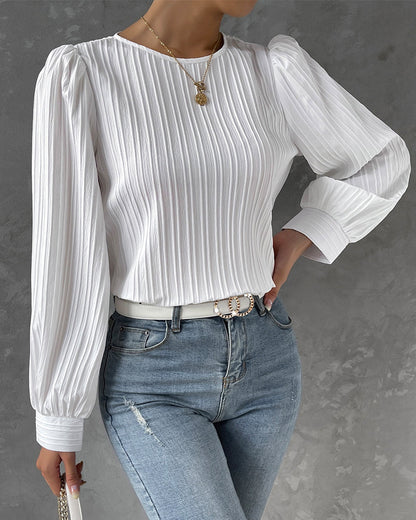 LOUISE™ | LONG SLEEVE BLOUSE WITH RIBBED TEXTURER