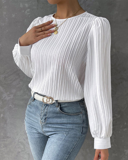 LOUISE™ | LONG SLEEVE BLOUSE WITH RIBBED TEXTURER