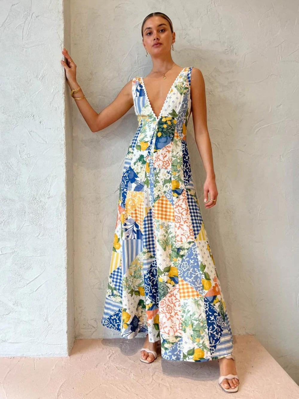 PIERRE™ | PRINTED V-NECK MAXI DRESS