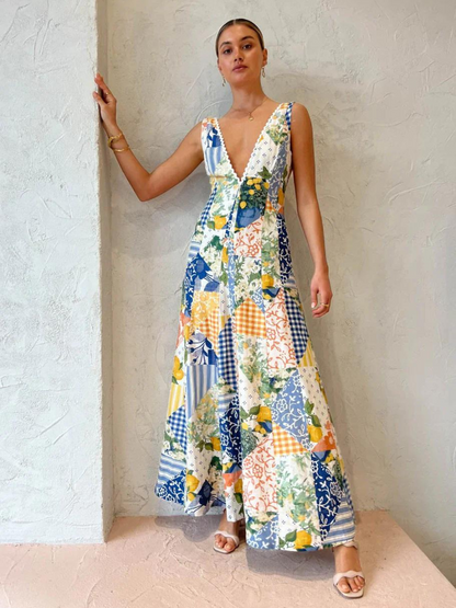 PIERRE™ | PRINTED V-NECK MAXI DRESS