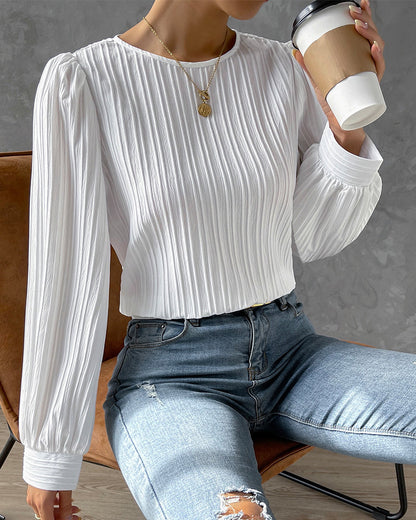 LOUISE™ | LONG SLEEVE BLOUSE WITH RIBBED TEXTURER