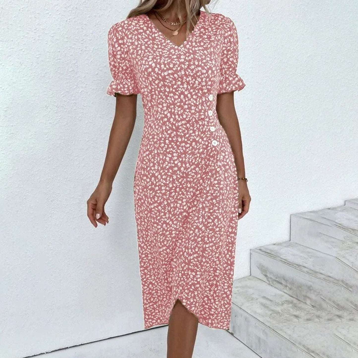 EMILIA™ | MIDI DRESS WITH FLORAL PATTERN